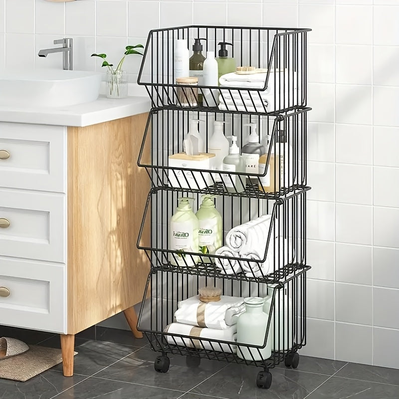 Metal Storage Cart with Wheels Multi-Tier Organizer for Condiments Toiletries Snacks and Fruits
