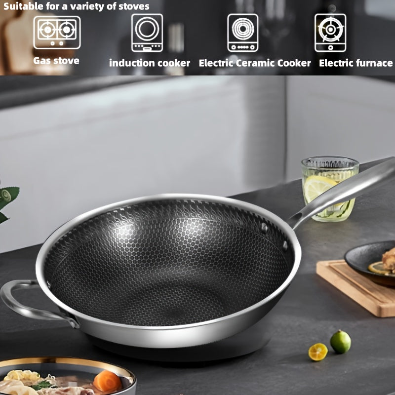 Wok de panal de acero inoxidable 304 con tapa para cocinas de gas y inducción