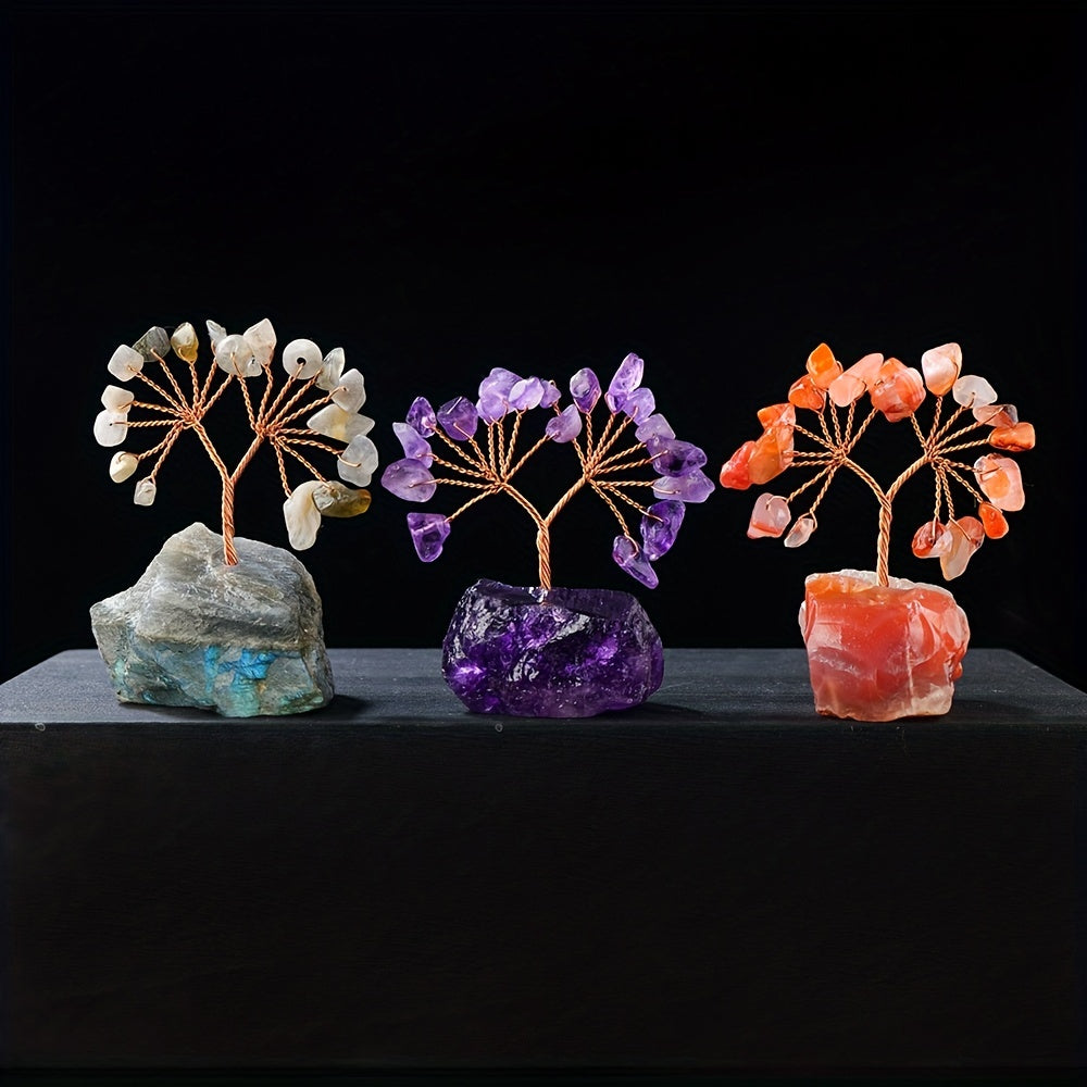 Árbol de la suerte con cristales de gema natural en base de piedra en bruto para decoración del hogar