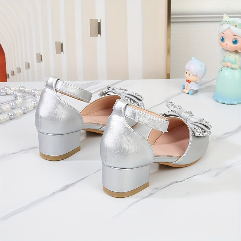 Children's Butterfly Hollow Heel Shoes Breathable PU Solid Color Rubber Sole