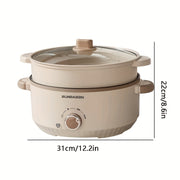 EU plug va ko'rinadigan shisha qopqog'iga ega ko'p funksiyali elektr bug'li pishirgich. Oshxona yoki yotoqxona uchun turli pishirish ehtiyojlari uchun ideal.