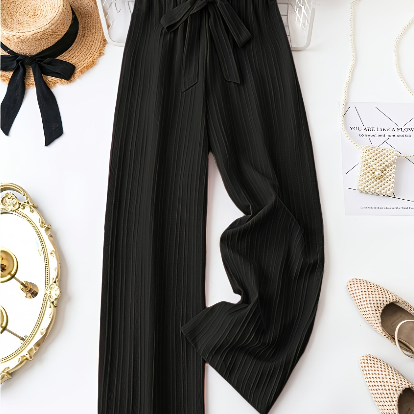 Pantalones casual de mujer de talla grande con pierna recta y cintura ajustable con cordón