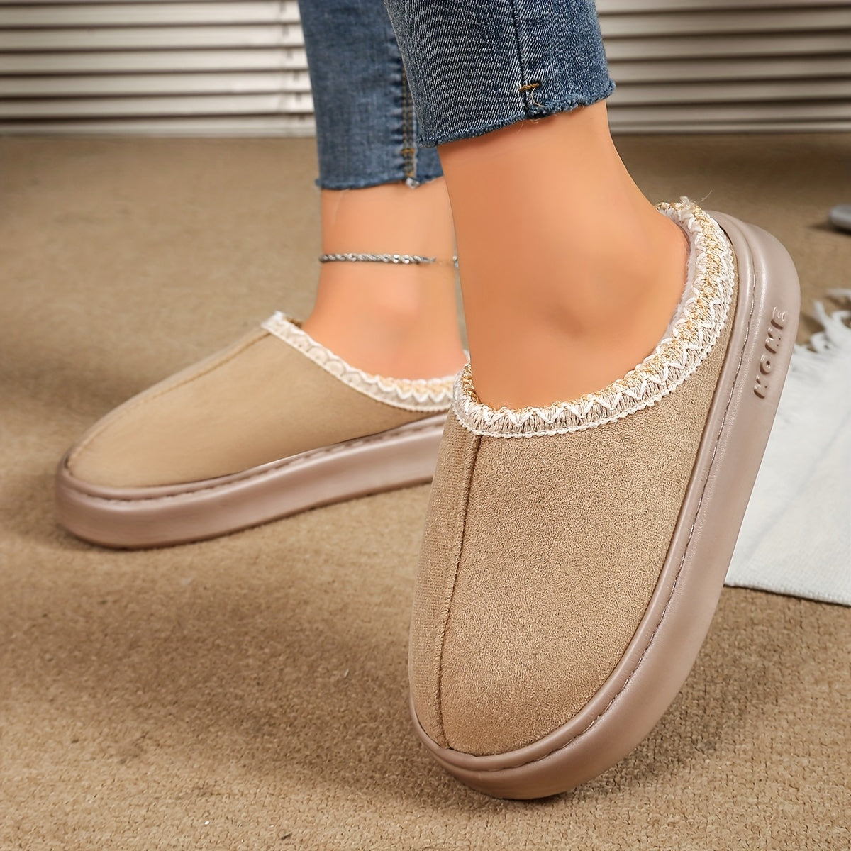 Unisex Indoor Outdoor Plush Lined Slippers Comfortable Warm Non-Slip