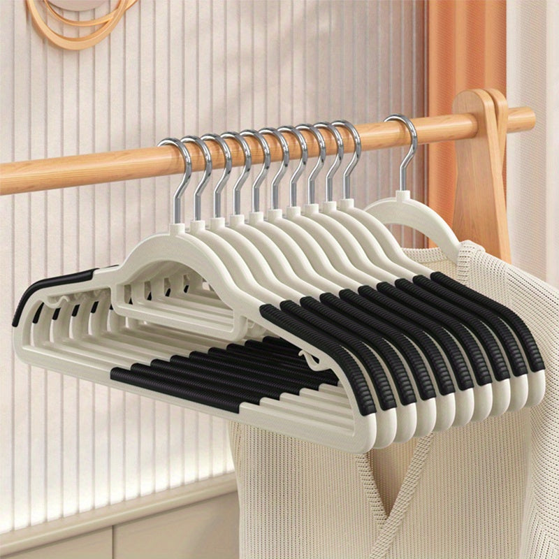 Set of 10 Plastic Hangers with Grip Grooves and Corner Protection for Closet Organization