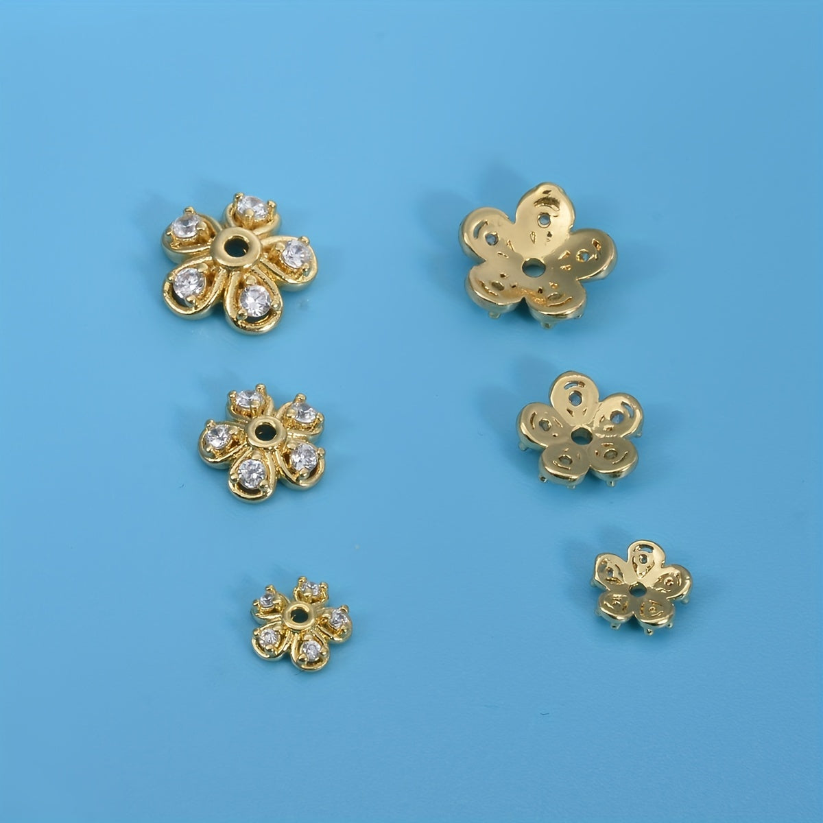 Brass Flower Bead Caps Set of 20 with Synthetic Cubic Zircons 6mm 8mm 10mm