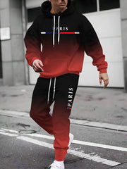 Men's Plus Size Hoodie and Sweatpants Set with Patterned Print Hooded Collar and Slight Stretch Fabric