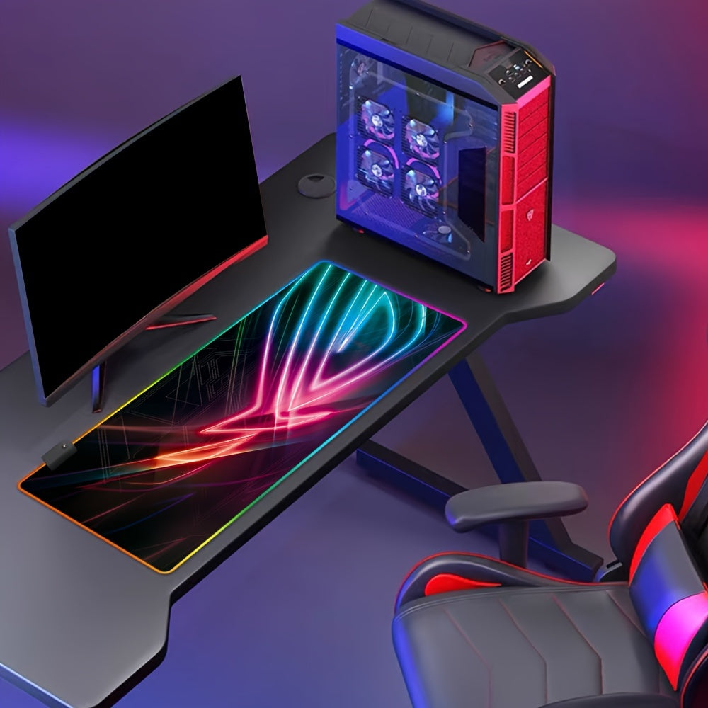 Alfombrilla de ratón para juegos RGB grande 400x900mm, tapete de escritorio de goma antideslizante con retroiluminación LED y bordes cosidos