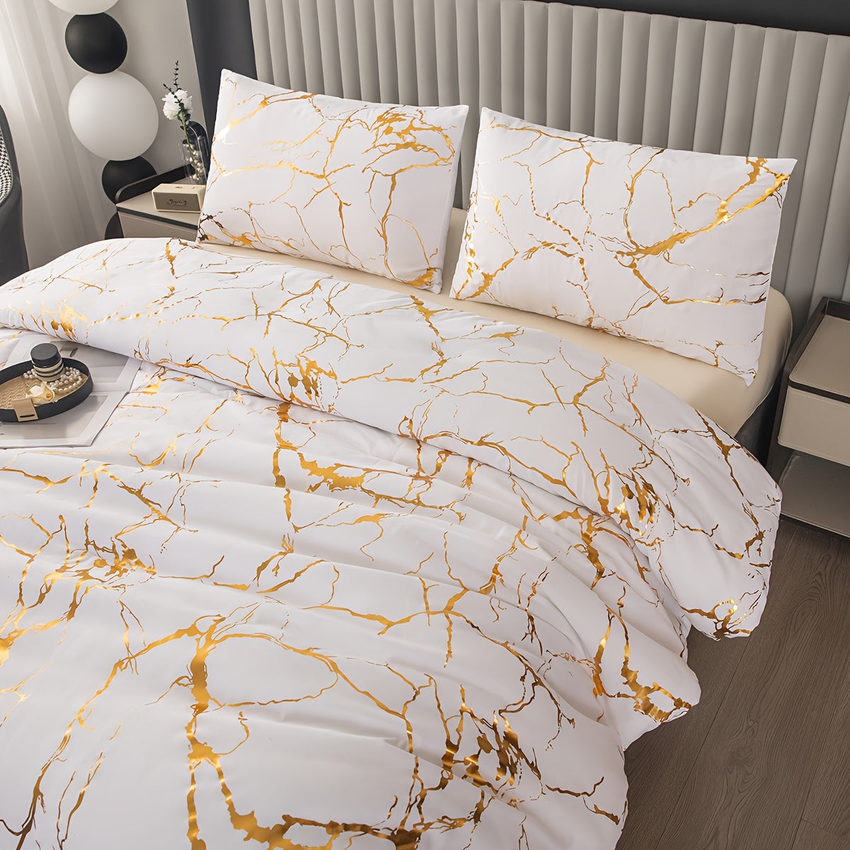 Elegant Marble Pattern Bedding Set in Pink Gray Green Blue Purple Washable Ultra-fine Fiber Duvet Cover 2-3 Piece