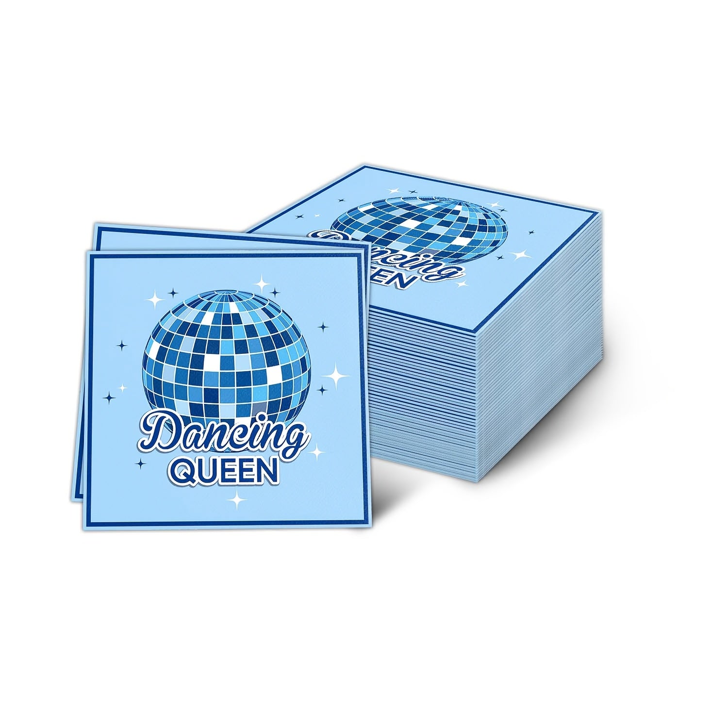 Set of 20 Blue Disco Ball Party Napkins 3-Ply Soft Paper for Birthdays Holidays Bridal Showers
