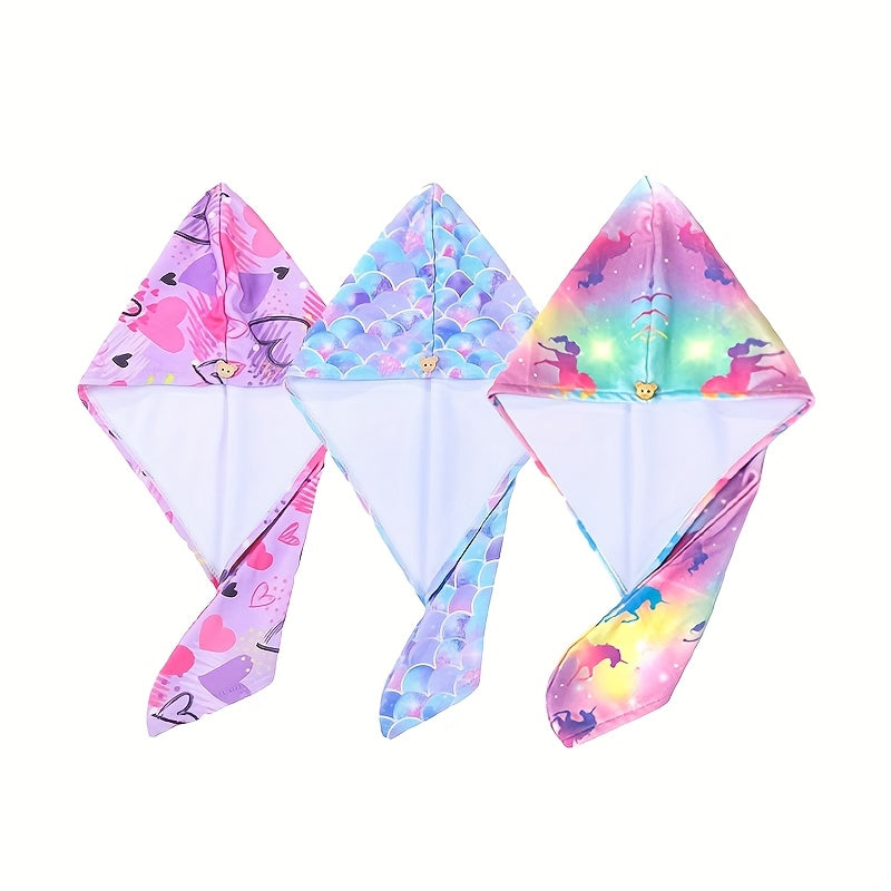 Toalla para cabello de microfibra para niños con banda de botón para secado rápido y envoltura