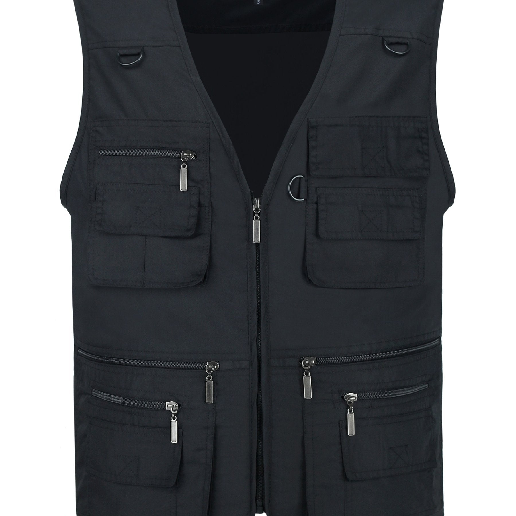 Men's Plus Size Black Polyester Cargo Vest with Multiple Pockets for Outdoor Activities