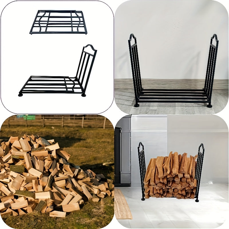 Sturdy Metal Firewood Holder with Adjustable Stand and 3-Section Log Rack