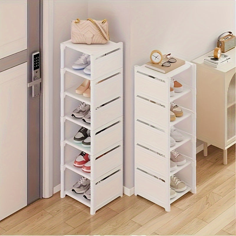 7-Pair Shoe Rack Plastic Metal Space-Saving Organizer for Entryway Closet Bedroom
