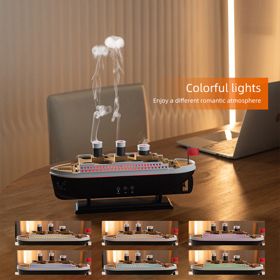 Luxury Cruise Ship Aroma Diffuser with 7-Color Night Light and Jellyfish Spray