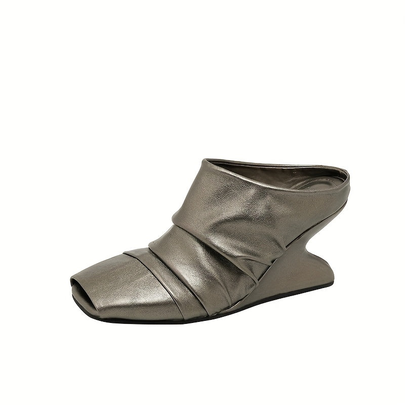 Women's Square Toe Mule Shoes Synthetic Slip-On Loafers Chunky Heel Brown