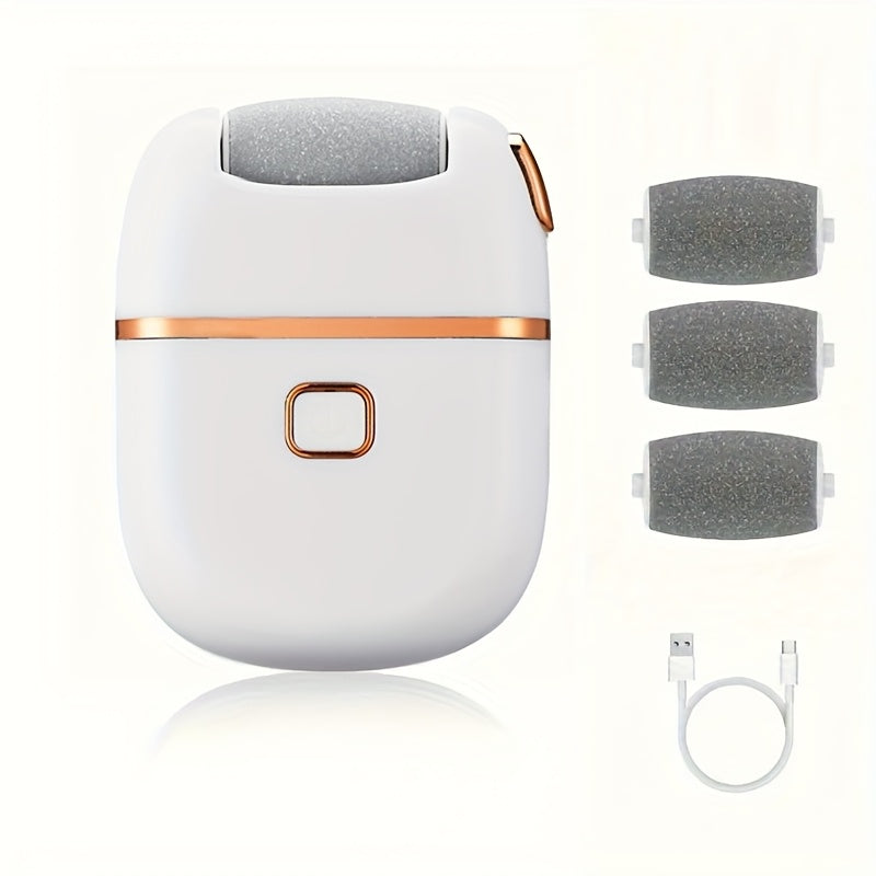 1 шт. MIGUAN Перезаряжаемый электрический ножной шлифовальный станок для гладкой искусственной кожи - зарядка через USB, 3 насадки, дизайн белый и розовое золото, аккумулятор 500 мАч, для педикюра дома, инструмент для сглаживания кожи.