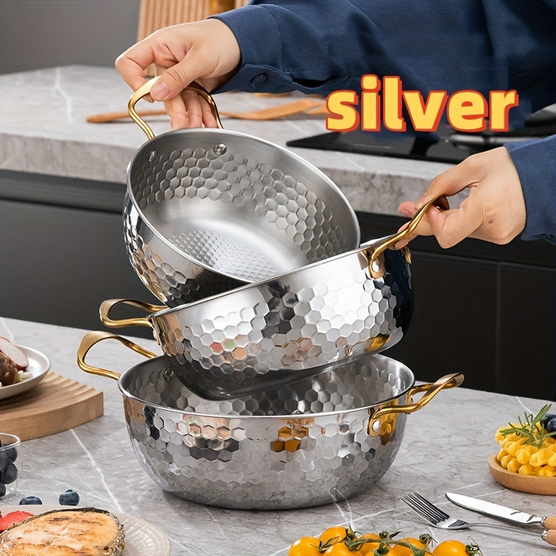 Stainless Steel Hammered Ramen Pot with Lid for Noodles and Soup Kitchen Cookware