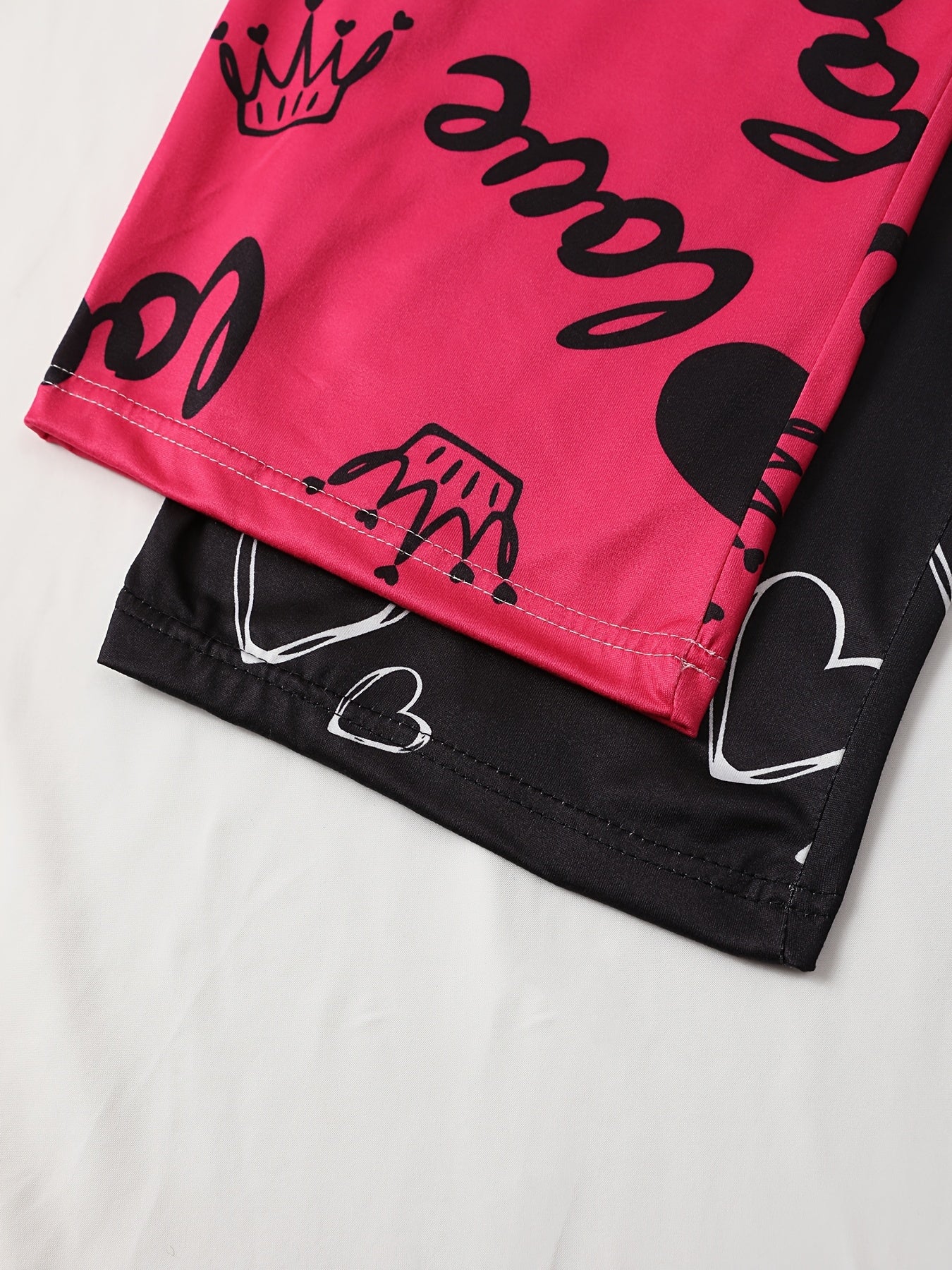 Plus Size Sleep Pants Women All-Season Heart Pattern Knit Fabric with Bow Detail