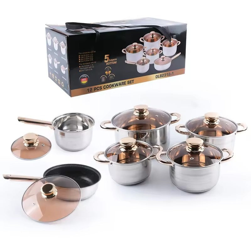 12-Piece Stainless Steel Cookware Set with Lids, Durable, Healthy Material