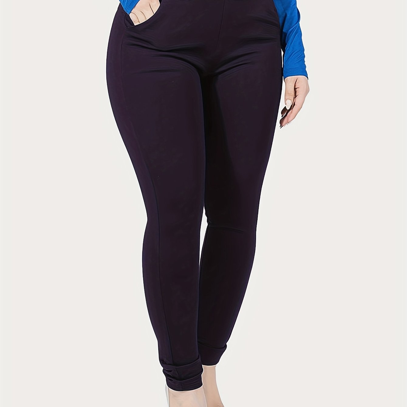 Plus Size Capri Pants Women Elastic Waist Pockets Solid Color