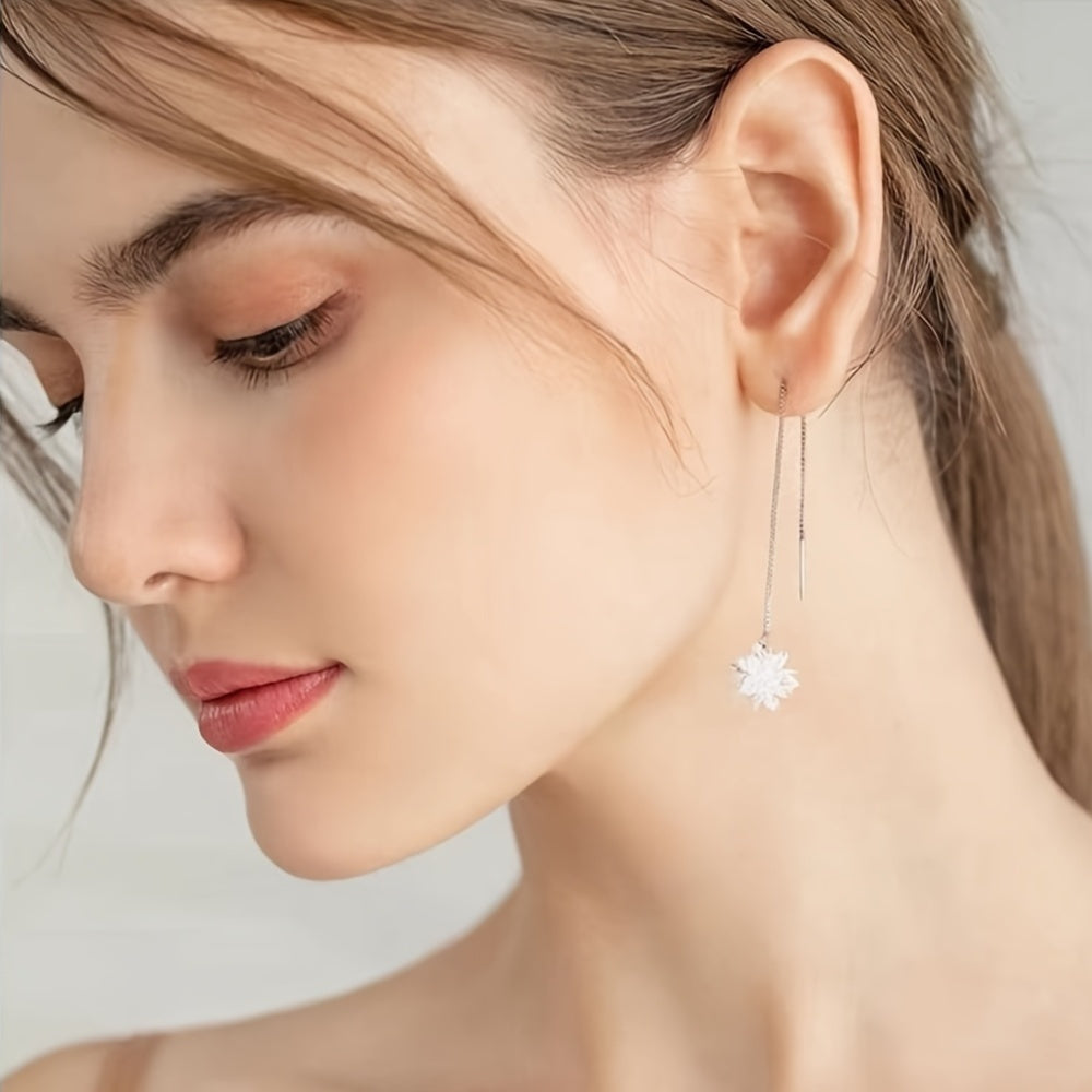 Silver-Plated Copper Floral Drop Earrings for Women Sensitive Skin Suitable for Daily or Special Occasions