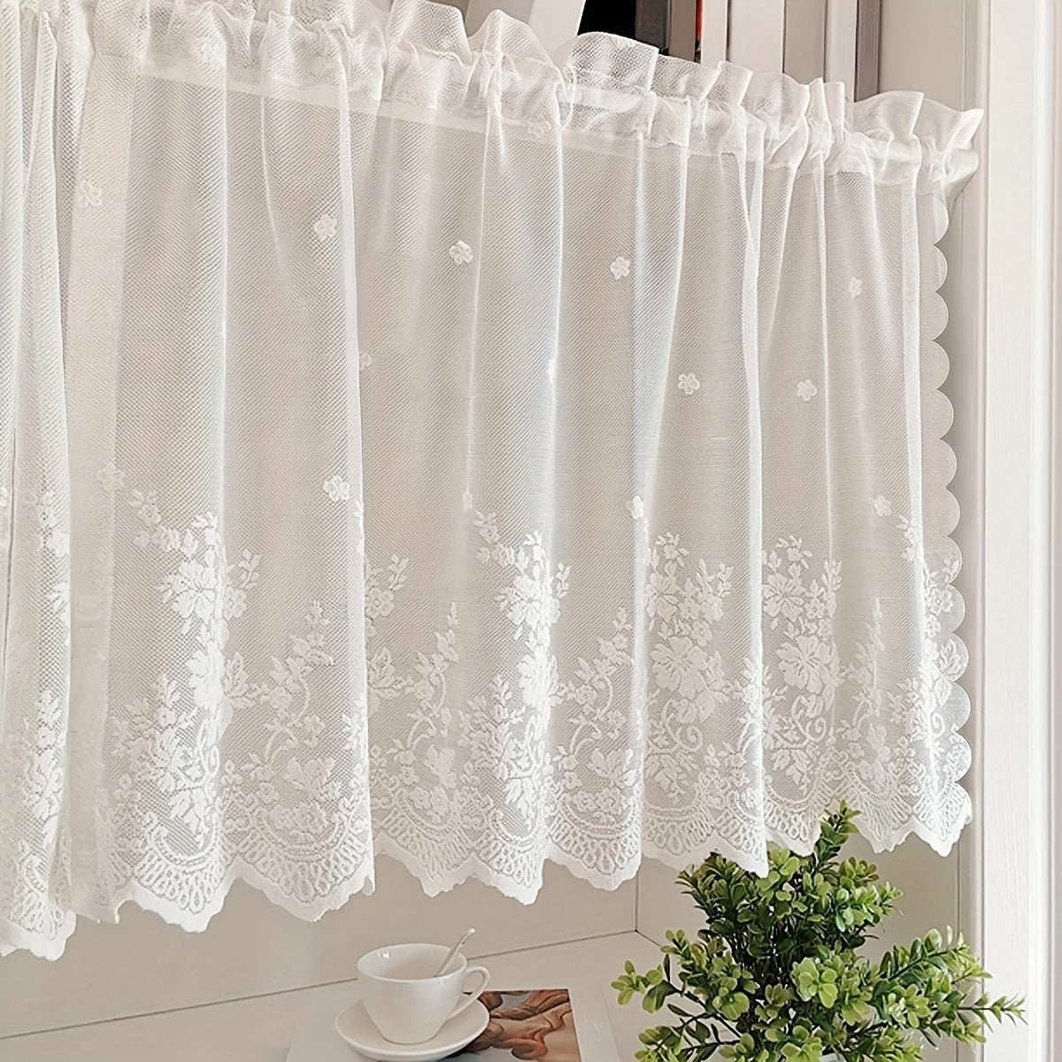 Lace Small Flower Cafe Curtain White Dainty Elegant Window Dining Room