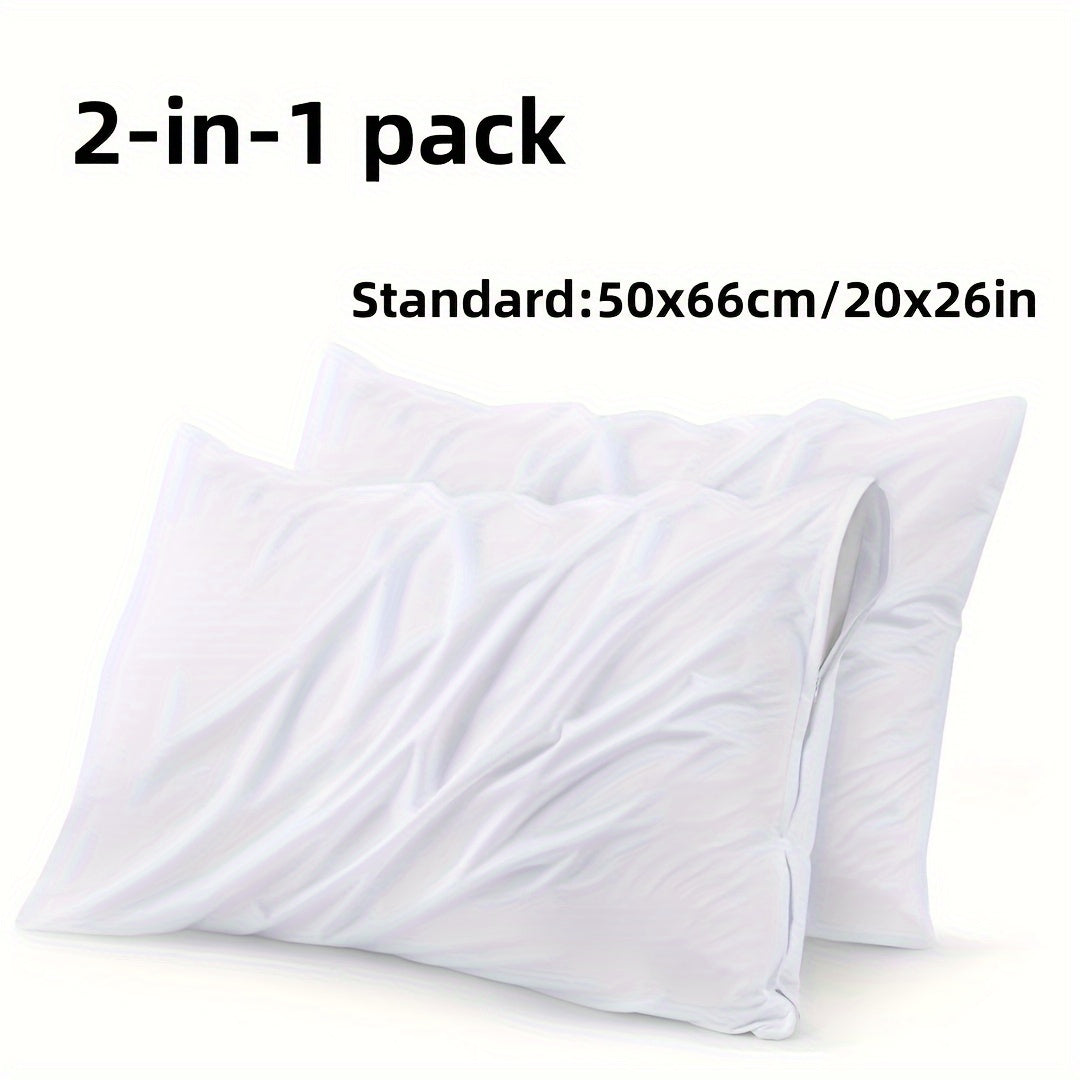 White Zippered Pillow Protectors Set Hotel Quality Breathable Soft 2 Pack