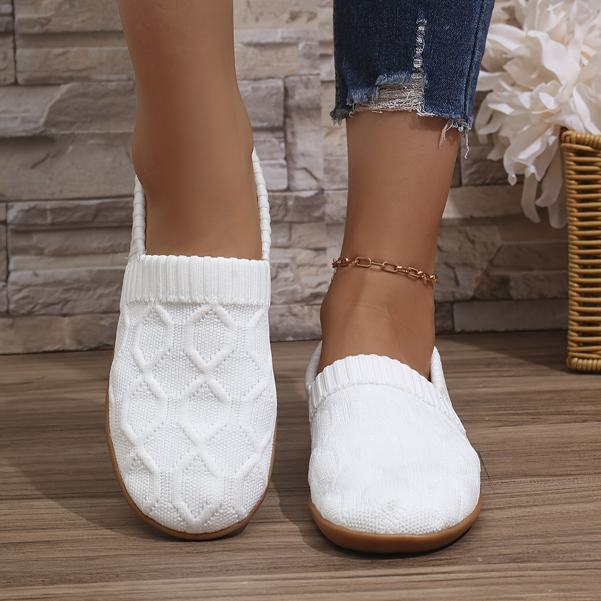 Women's Casual Mary-Jane Flats Breathable Fabric Slip-On Shoes