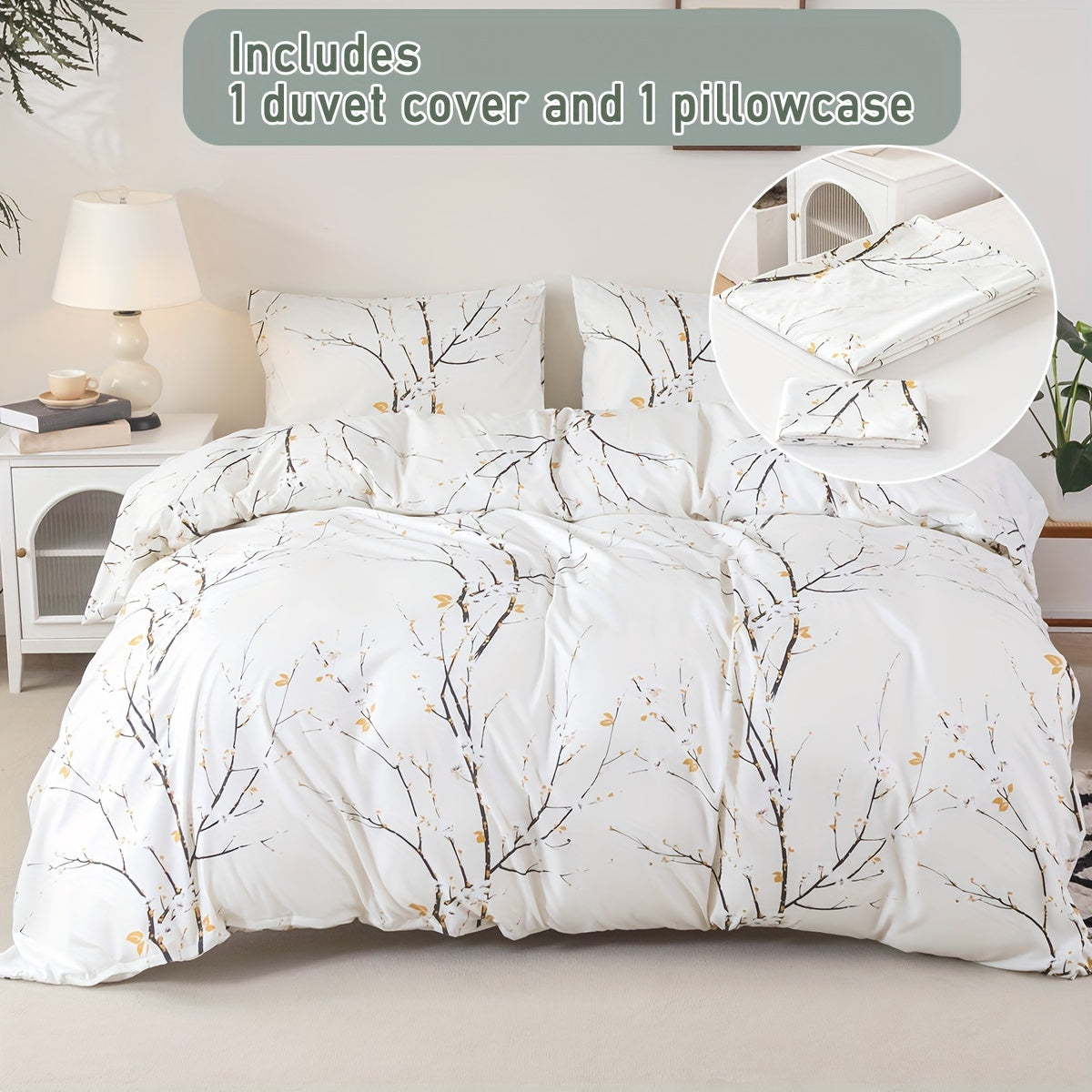 Flower Print Duvet Cover Set with Pillowcases Soft Bedding for Bedroom or Guest Room