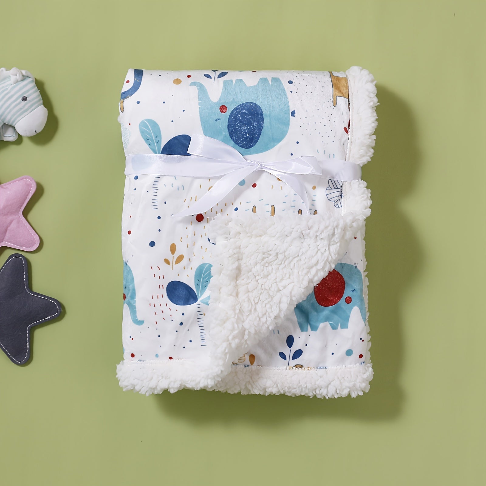 Kids Blanket Double-Layered Animal Prints Soft Polyester for Autumn and Winter