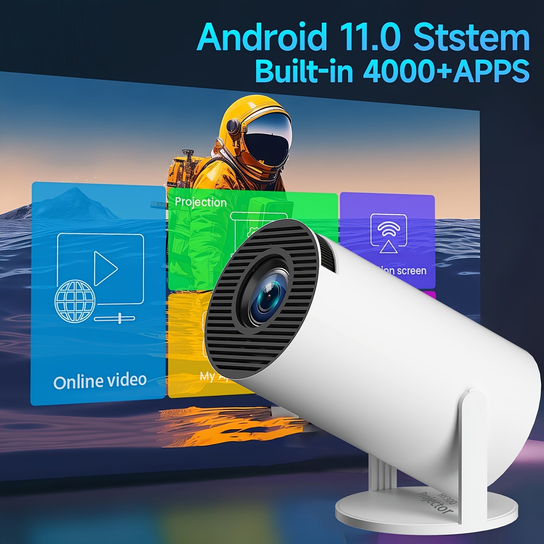 Portable 4K Projector with Dual WiFi6 180° Rotation 720p Resolution