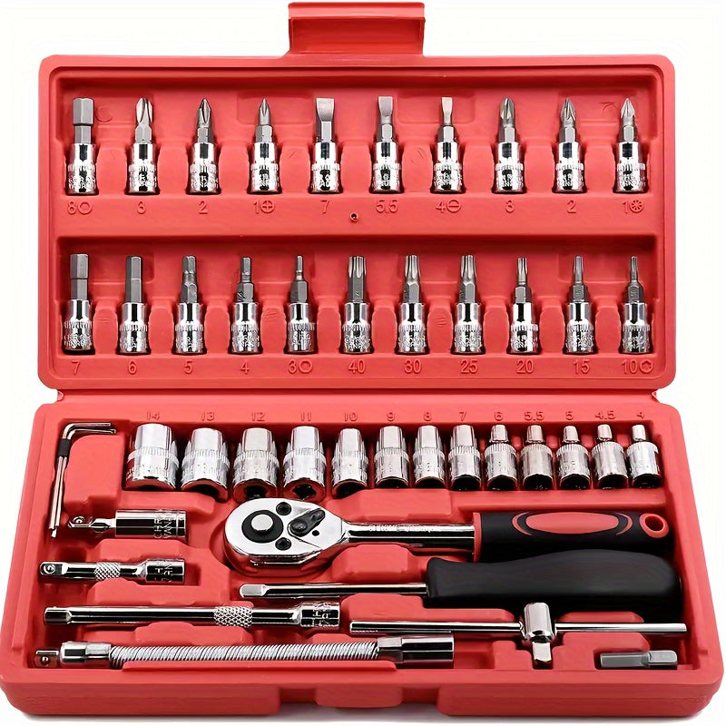 Universal Car and Bicycle Repair Tool Set 46/216 Pieces with Sockets and Drive