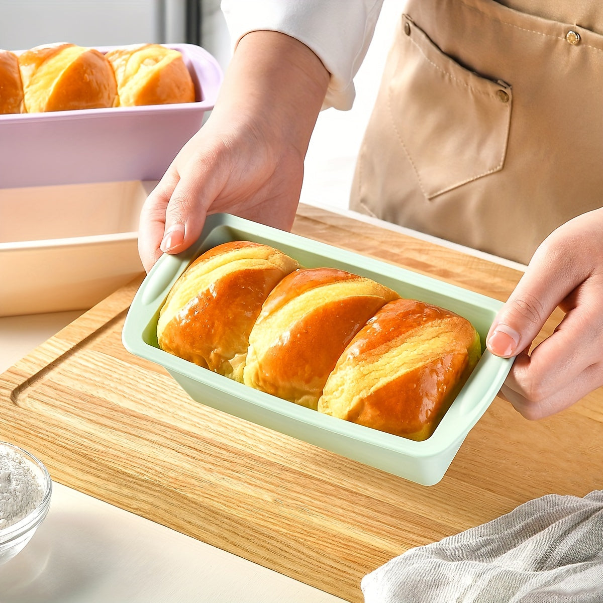 Set of 4 Non-Stick Silicone Loaf Pans for Baking Bread and Toast