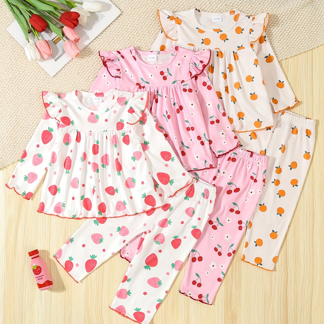 Baby Girl Clothing Set 6 Pieces Knitted Fabric Cartoon Print Casual Outfit for Infants