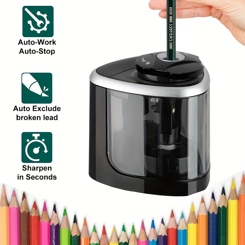 Black Electric Pencil Sharpener Auto-Stop Durable PP Office Use