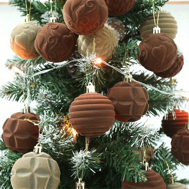 Set of 12 Velvet Christmas Ornaments Assorted Colors 6cm Flocked Tree Decorations