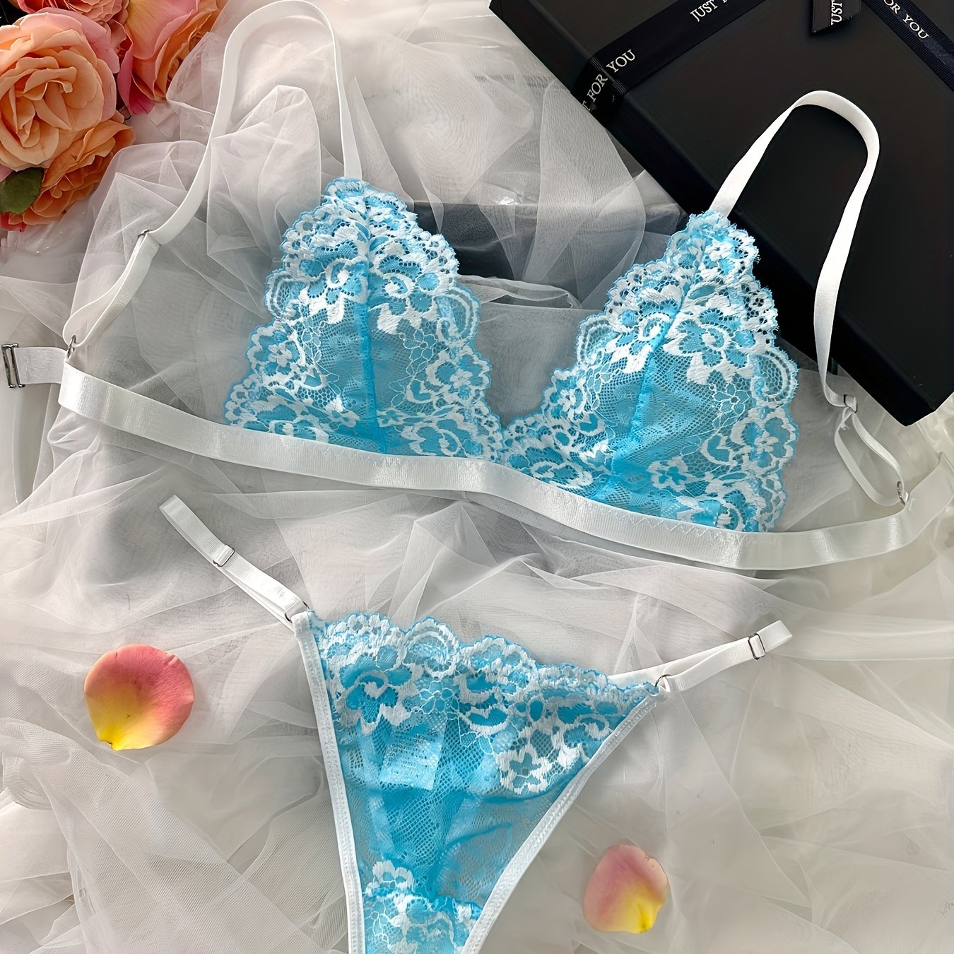 Women's Floral Lace Lingerie Set with Triangle Cups and Panties