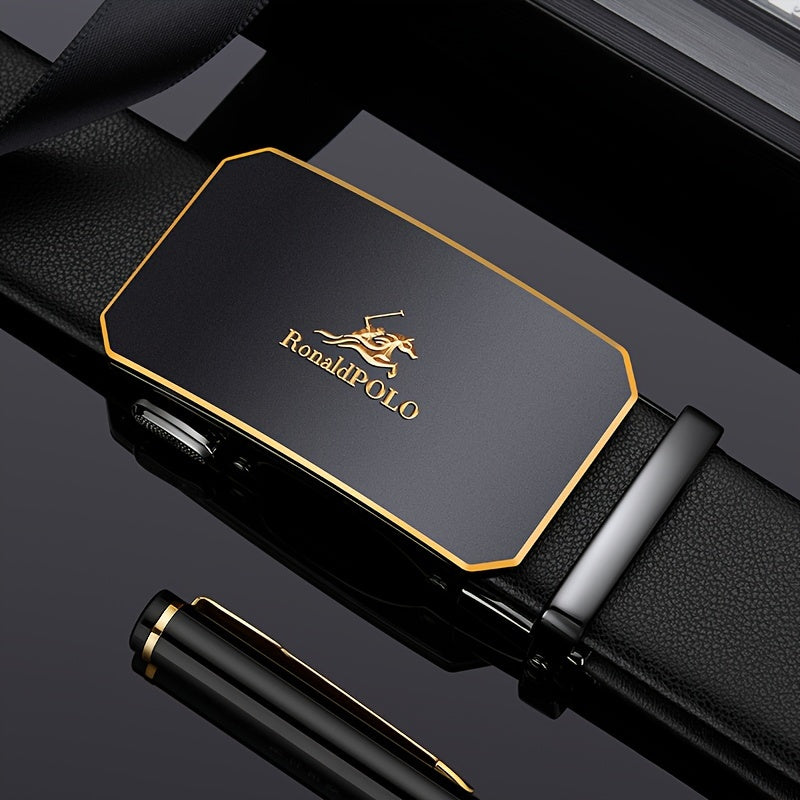 Мужской черный кожаный ремень с автоматической пряжкой для деловой одежды