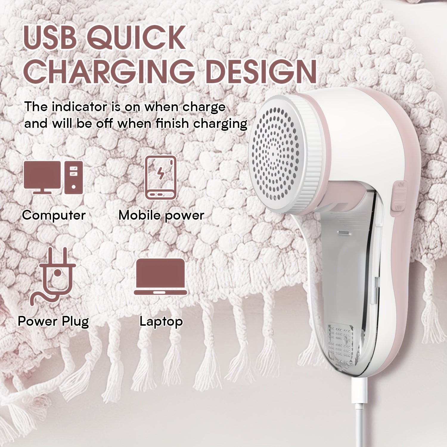 2-in-1 Fabric Shaver with Built-In Lint Roller USB Rechargeable for Clothes Furniture Carpet