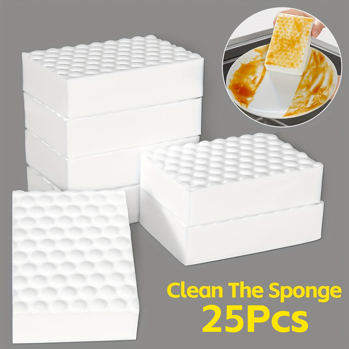 25-Pack Magic Cleaning Sponges Dual-Layer Melamine Foam Erasers for Kitchen and Glass Surfaces