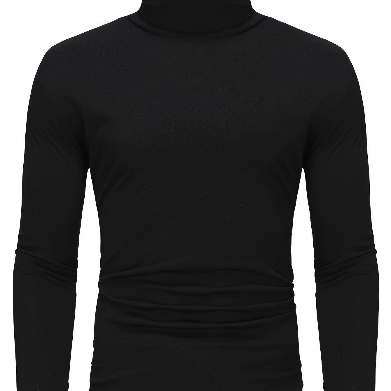 Men's Black Thermal Turtleneck Shirt for Fall Winter Long Sleeve Knit Fabric