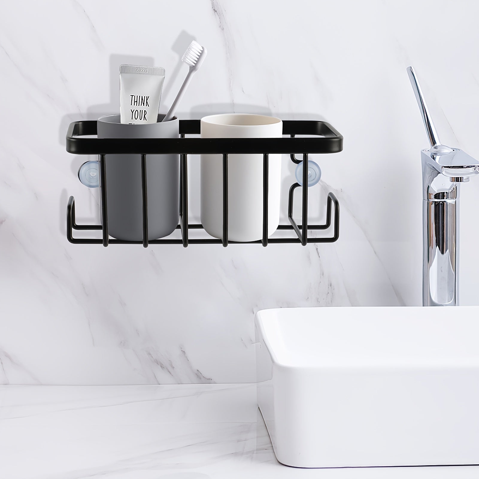 Black Metal Sink Caddy with Suction Cup for Dish Cloth and Sponge Rust-Resistant Kitchen Bathroom Organizer