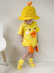 Mono de bebé niña con pollito amarillo, algodón, verano, casual, 0-3 años