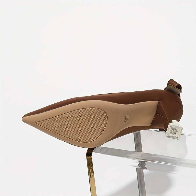 Women's Pointed Toe Chunky High Heel Pumps with Bow All-Season Dress Shoes