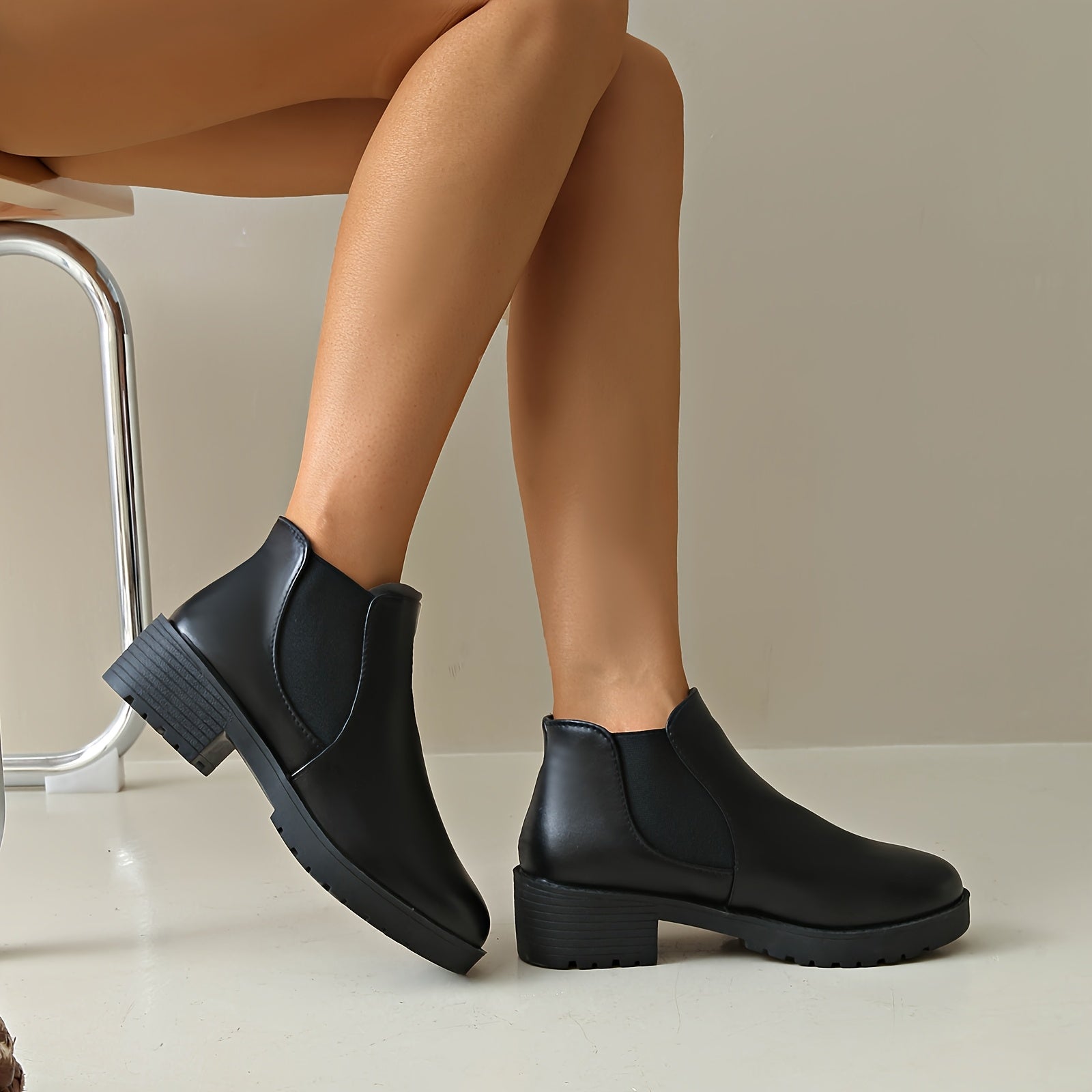 Women's Leather Classic Boots All-Season Chunky Low Heel Ankle Booties Size 36-42