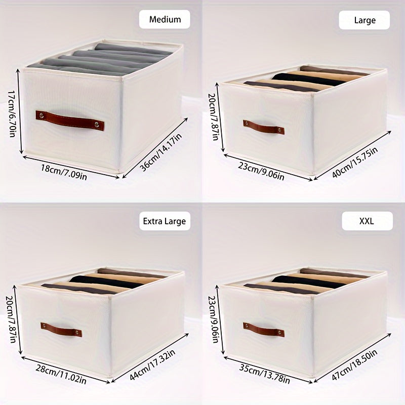 Qo‘lqopli to‘g‘ri burchakli saqlash qutilari, shkaflar yoki yotoq javonlari uchun mukammal. Ushbu yig‘iladigan mato qutilar kulrang yoki bej rangda bo‘lib, joyingizni tartibga solishda ideal. Yotoq osti saqlash uchun ham juda yaxshi!