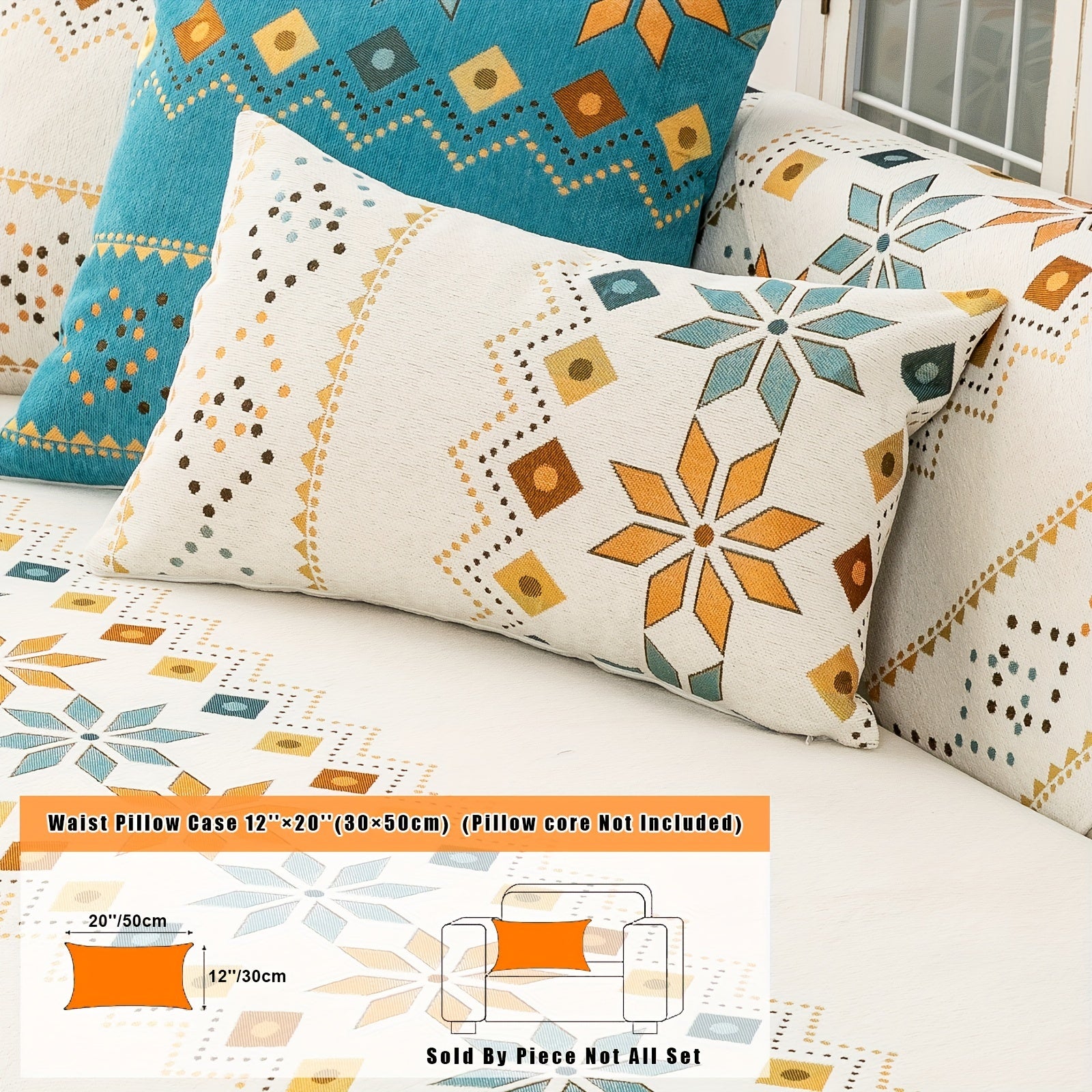 Bohemian Embroidered Sofa Slipcover with Pillowcase and Cushion Covers for Living Room and Bedroom