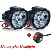 Motorcycle LED Fog Light 6500K White 6 LED Spot Headlamp 1200LM Pair