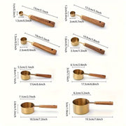 Juego de tazas y cucharas medidoras de acero inoxidable con mangos de madera de acacia de 8 piezas