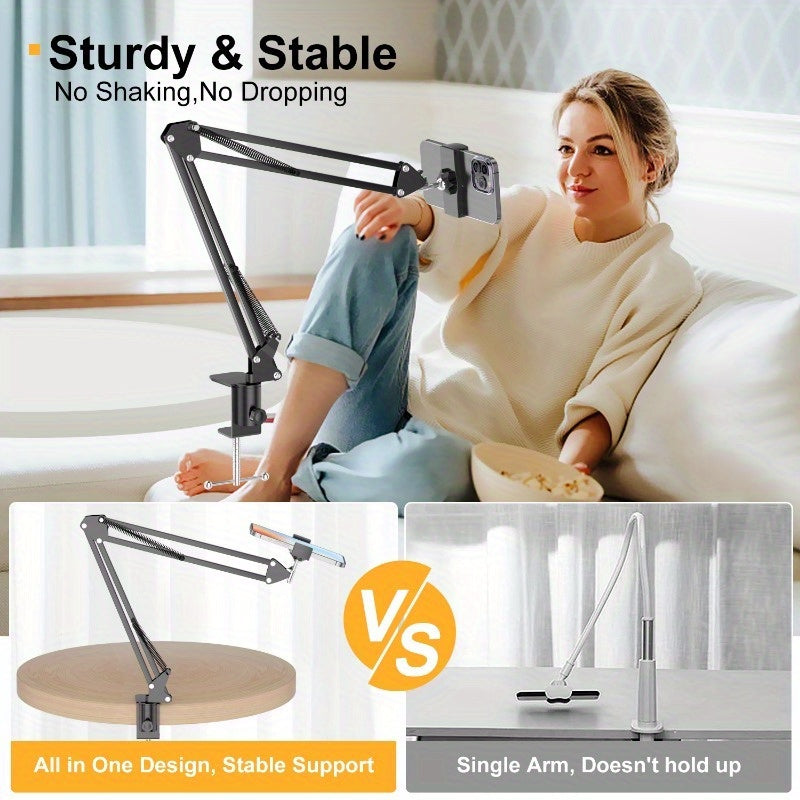 Adjustable Mobile Phone and Tablet Holder with 360-Degree Rotation for Hands-Free Use